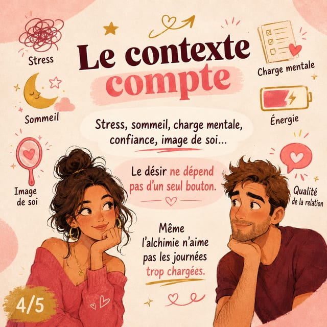 @wishpride, image sur le thème « Le contexte compte » avec des icônes de lune, de stress, de sommeil et d’énergie mentale, aux côtés d’un couple illustré, marquée « 4/5 ».