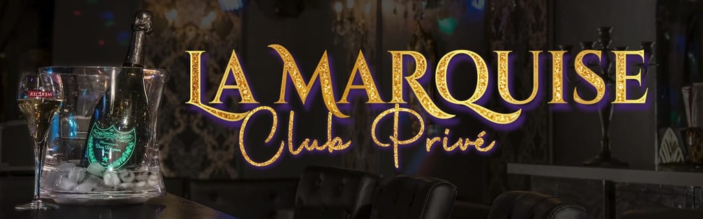 Bannière de @la_marquise_club avec le texte « LA MARQUISE Club Privé » en lettres dorées sur fond de bar, verres et ambiance festive à Paris.
