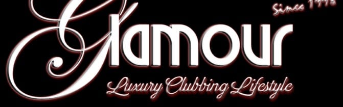 Bannière pour @Le Glamour avec le mot “Glamour” en écriture ornée, “Luxury Clubbing Lifestyle” sur fond sombre, et la mention “Since 1979”.