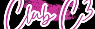 “Club 3” stylized neon lettering in pink and white on a light background, banner for @Le club 3: the C3, libertine club in Plérin.